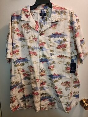 George Cream Tropical Camp Shirt with Blue and Red Accents